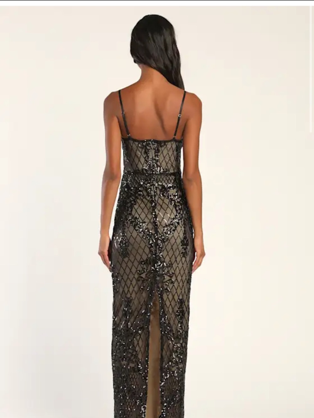 NWT Lulu's Black Sequin Lace Maxi Dress - Small - Picture 2 of 5